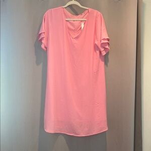 Pink Ruffle Sleeve Women's Dress
